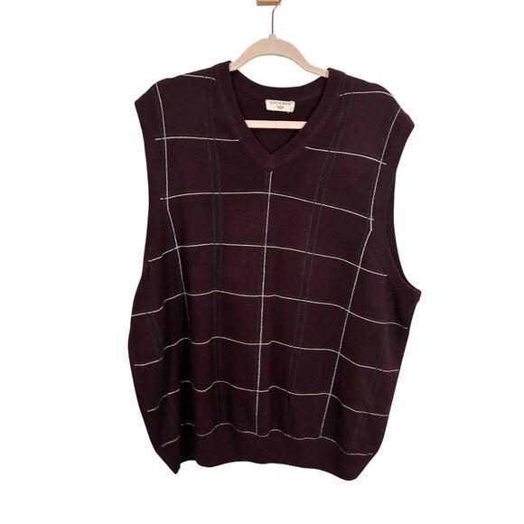 Dockers Men's 2X Grandpa Vintage Windowpane Maroon Sweater Vest Cozy Holiday - Picture 1 of 3